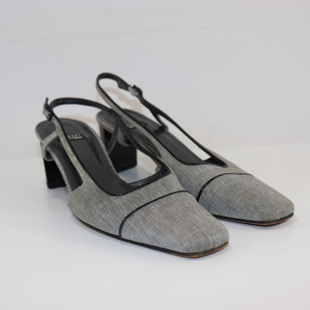 Vintage Stuart Weitzman Gray Slingback Block Heel Pumps‎ Square Toe Size 8